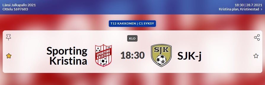 Read more about the article T12: Sporting-SJK-j, 28.7.2021 Brahekenttä kl. 18.30