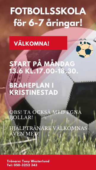 Läs mer om artikeln Bollskolan börjar måndag 13.6.2022 kl 17:00-18:30 på Braheplan