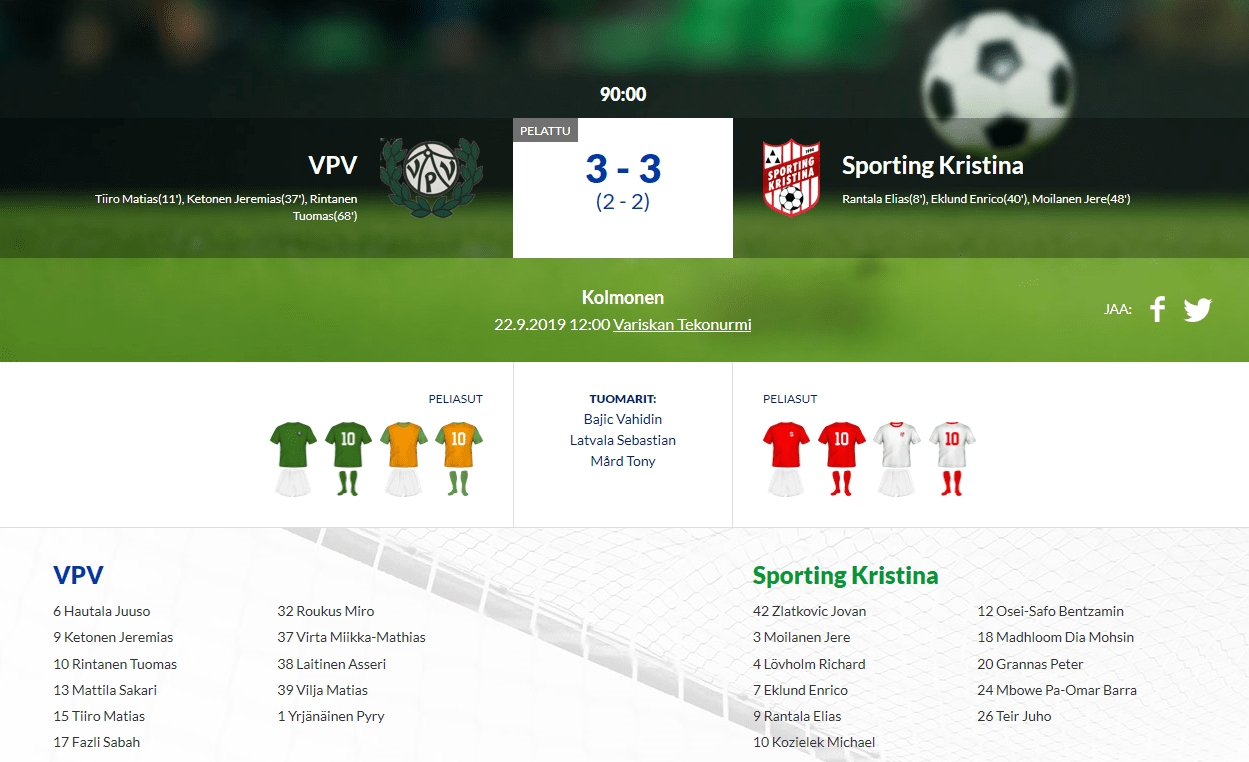 Läs mer om artikeln VPV – Sporting Kristina 3-3 (2-2)